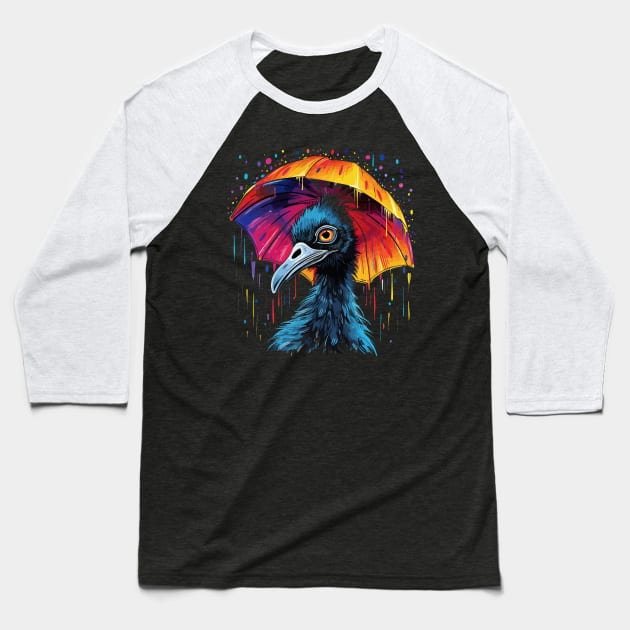 Emu Rainy Day With Umbrella Baseball T-Shirt by JH Mart